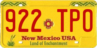 NM license plate 922TPO