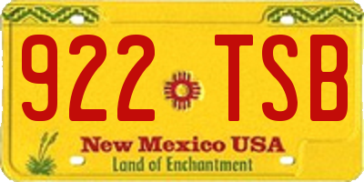 NM license plate 922TSB