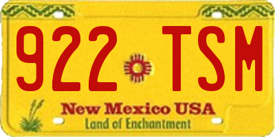 NM license plate 922TSM