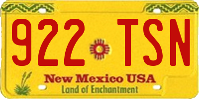 NM license plate 922TSN