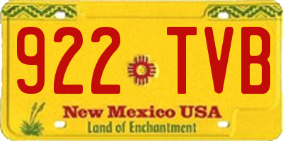 NM license plate 922TVB