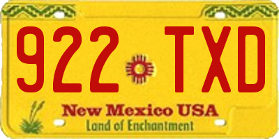NM license plate 922TXD
