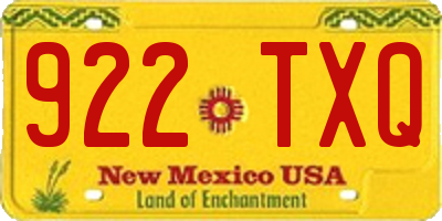 NM license plate 922TXQ