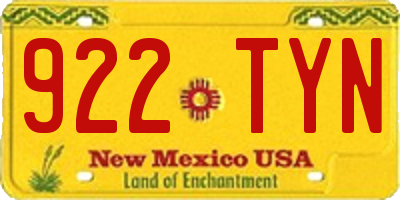 NM license plate 922TYN