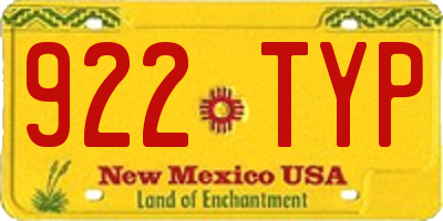 NM license plate 922TYP