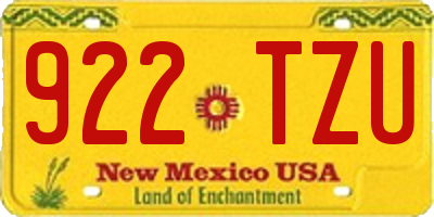 NM license plate 922TZU