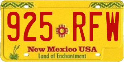 NM license plate 925RFW
