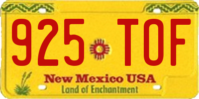 NM license plate 925TOF