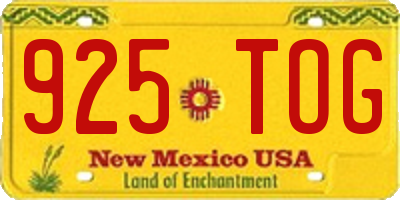 NM license plate 925TOG