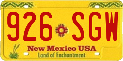 NM license plate 926SGW
