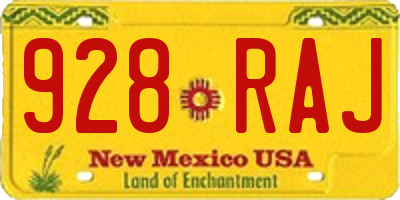 NM license plate 928RAJ