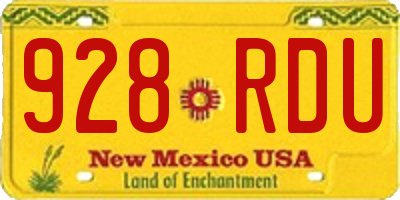 NM license plate 928RDU