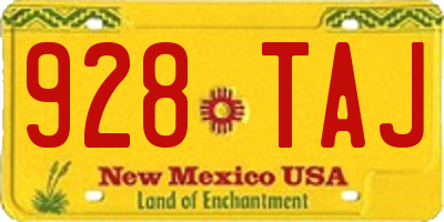 NM license plate 928TAJ