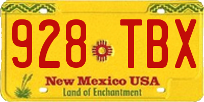 NM license plate 928TBX
