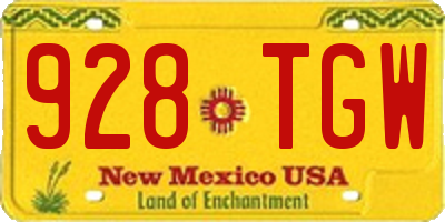 NM license plate 928TGW