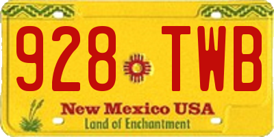 NM license plate 928TWB