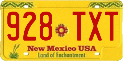 NM license plate 928TXT