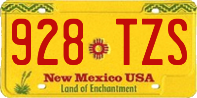 NM license plate 928TZS