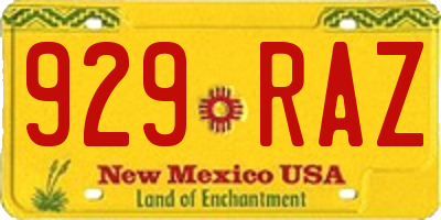 NM license plate 929RAZ