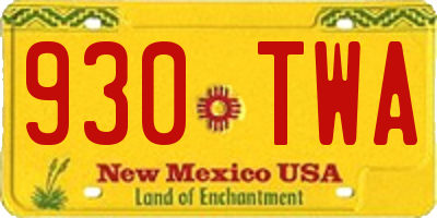 NM license plate 930TWA