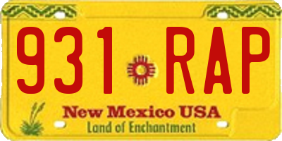NM license plate 931RAP