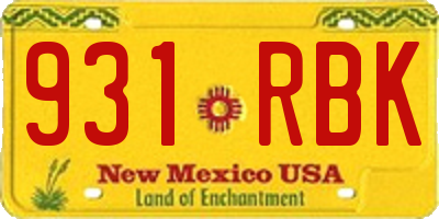 NM license plate 931RBK