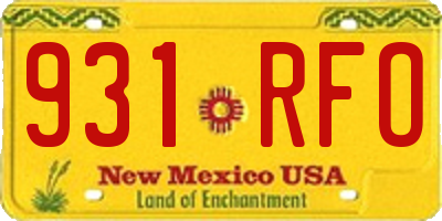 NM license plate 931RFO