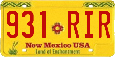 NM license plate 931RIR