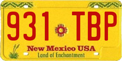 NM license plate 931TBP