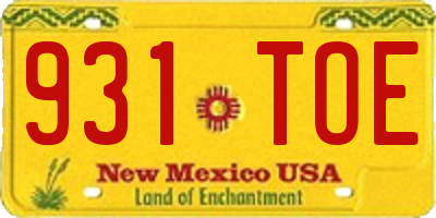 NM license plate 931TOE