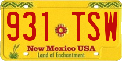 NM license plate 931TSW