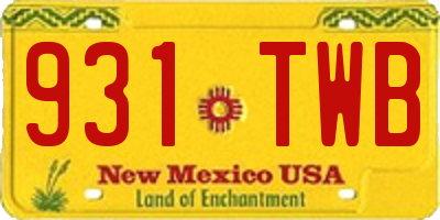 NM license plate 931TWB