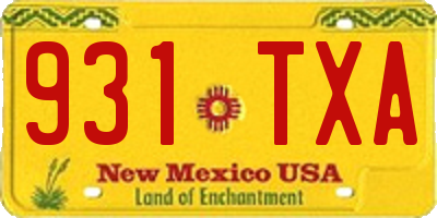 NM license plate 931TXA