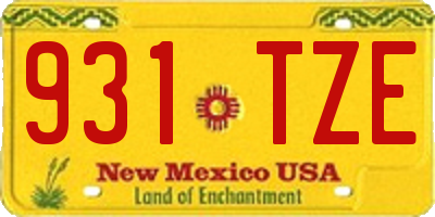 NM license plate 931TZE