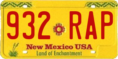 NM license plate 932RAP