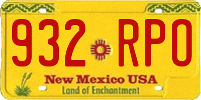 NM license plate 932RPO