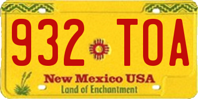 NM license plate 932TOA