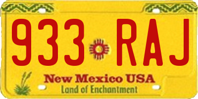 NM license plate 933RAJ