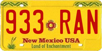 NM license plate 933RAN