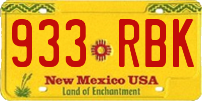 NM license plate 933RBK