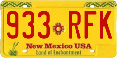 NM license plate 933RFK