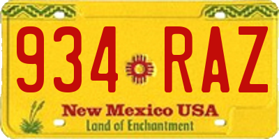 NM license plate 934RAZ