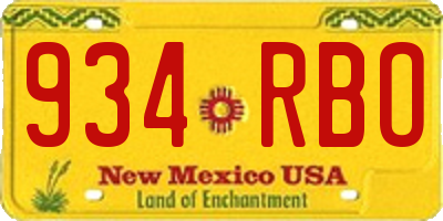 NM license plate 934RBO