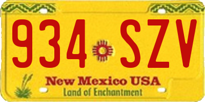 NM license plate 934SZV