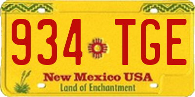NM license plate 934TGE