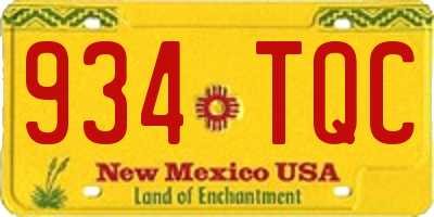 NM license plate 934TQC