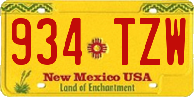 NM license plate 934TZW