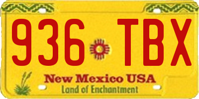 NM license plate 936TBX