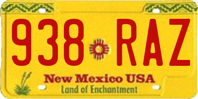 NM license plate 938RAZ