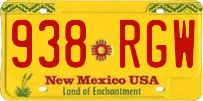 NM license plate 938RGW